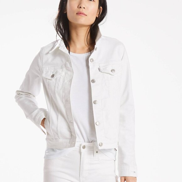 Levi's Jacket White Denim Trucker Jean Button Size L White - Picture 1 of 8